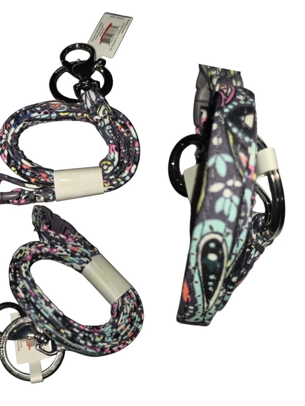 Vera Bradley Floral Lanyard Key & Card Holder - Black, Pink, Blue, Green